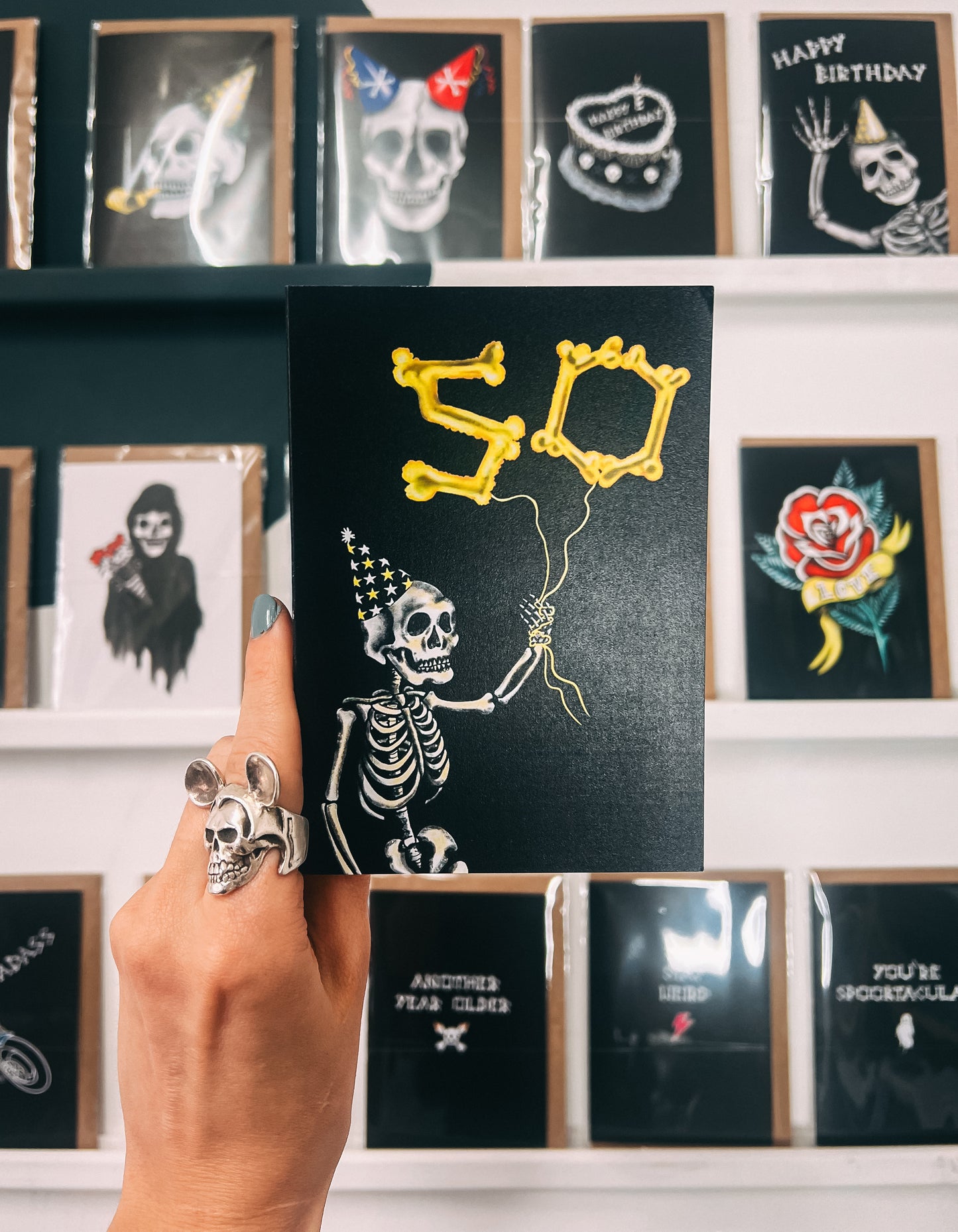 50 Balloon Skeleton Gothic Birthday Card