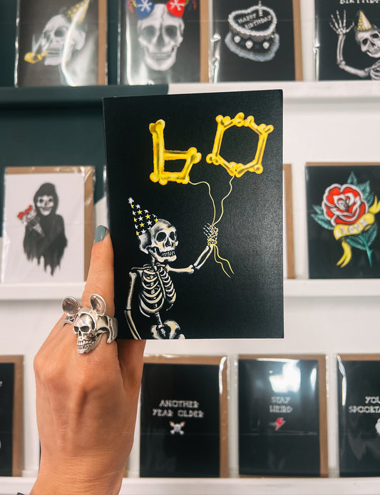 60 Balloon Skeleton Gothic Birthday Card