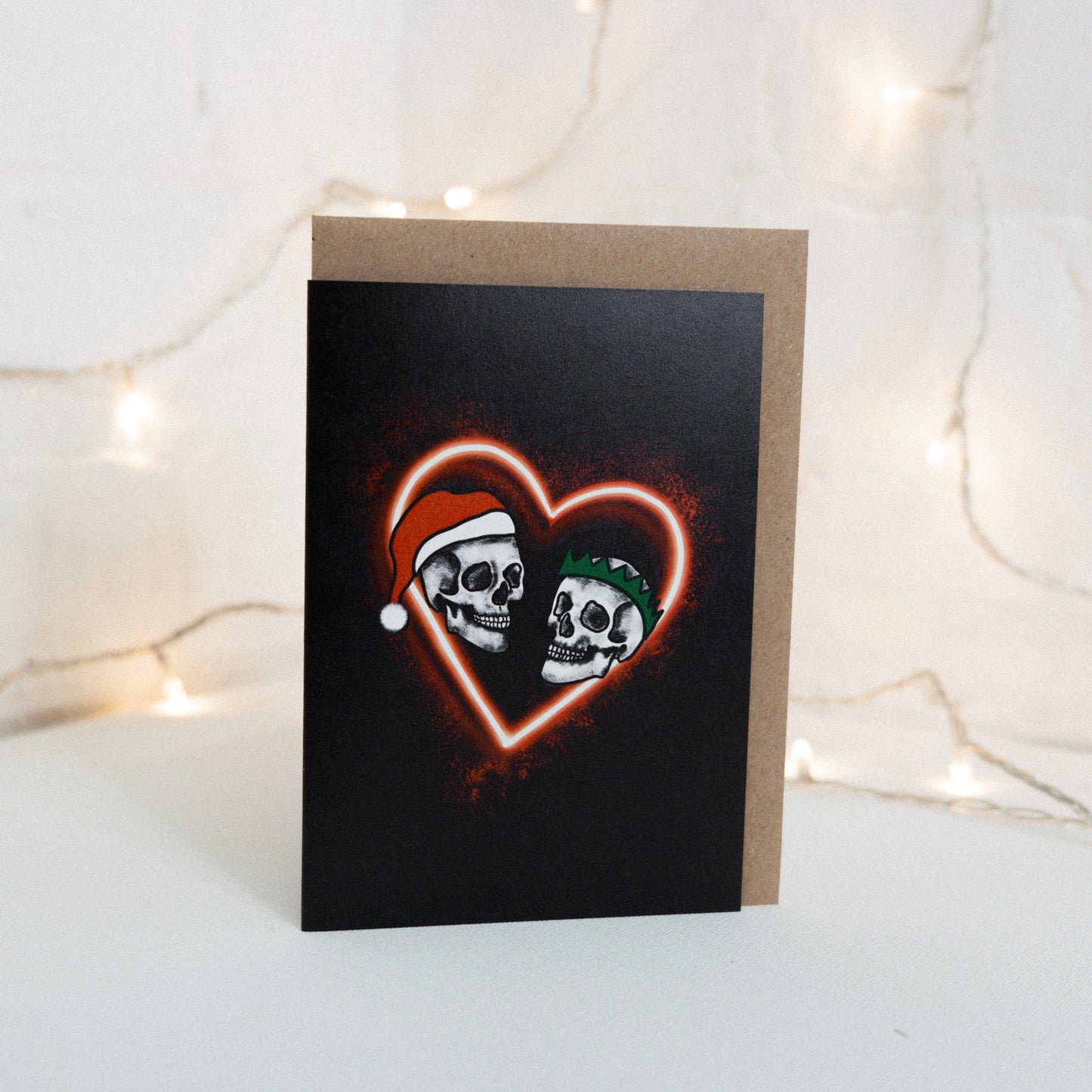 Skull Couple Neon Gothic Christmas Card