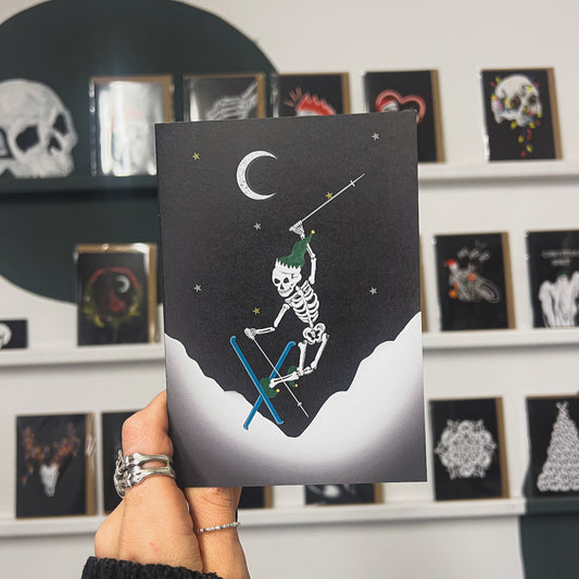 Skiing Skeleton Gothic Christmas Card
