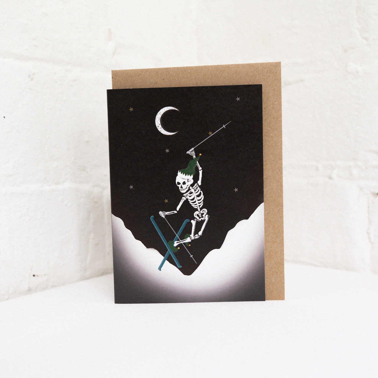 Skiing Skeleton Gothic Christmas Card