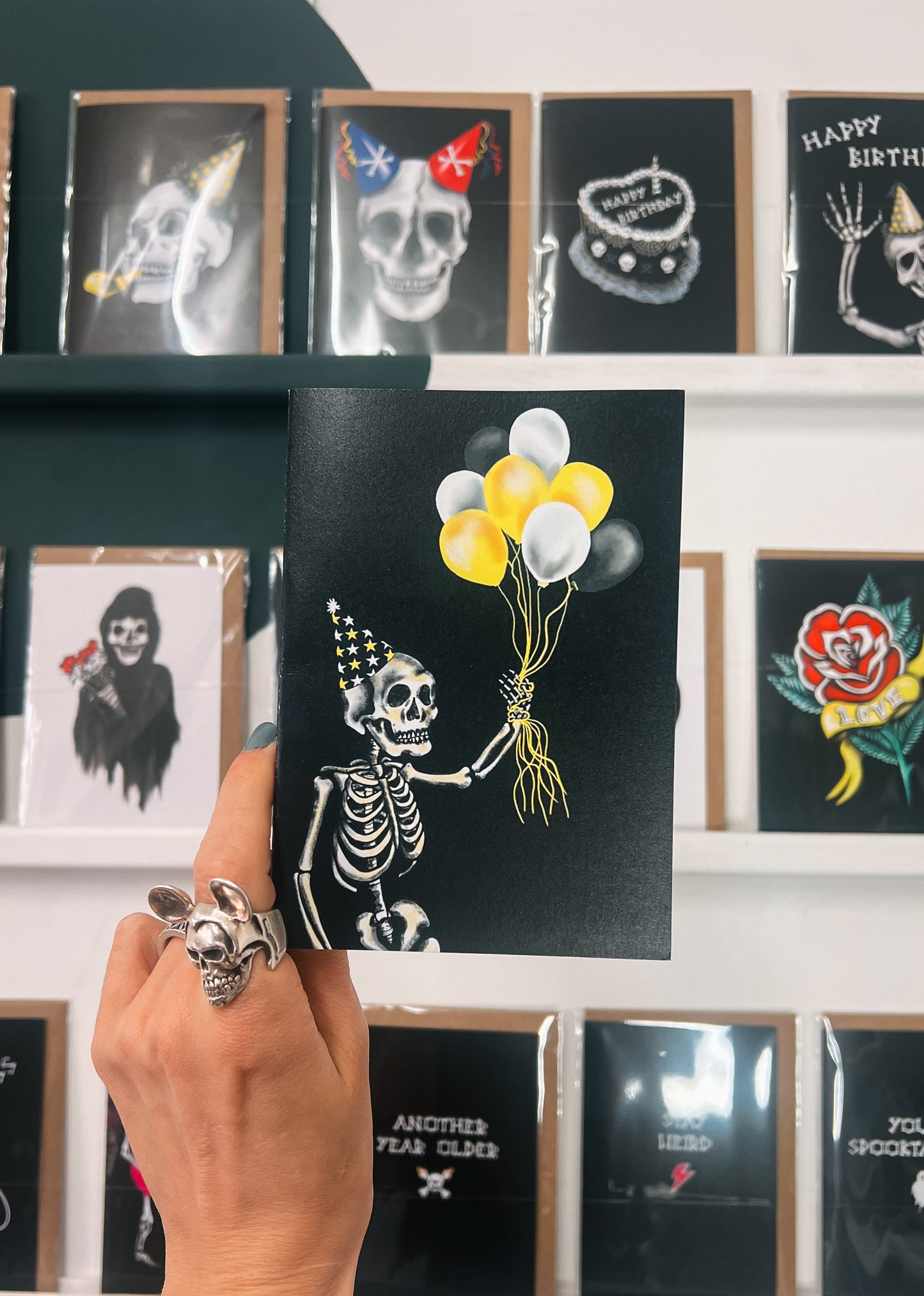 Balloon Skeleton Gothic Birthday Card