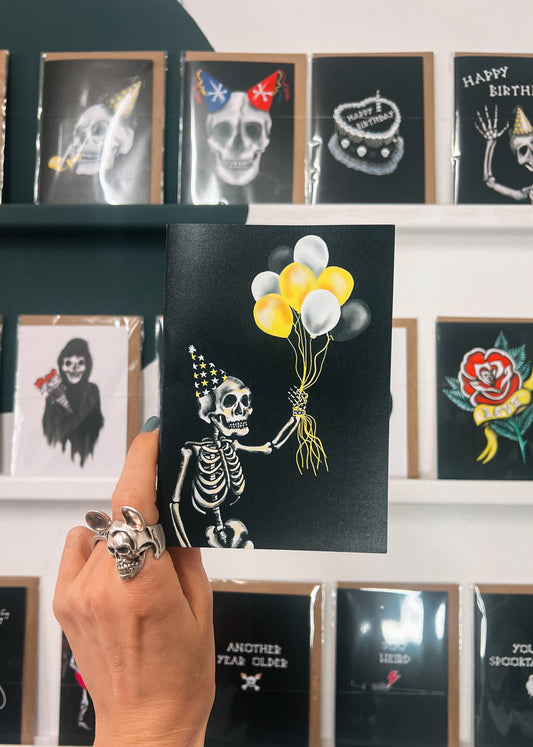Balloon Skeleton Gothic Birthday Card