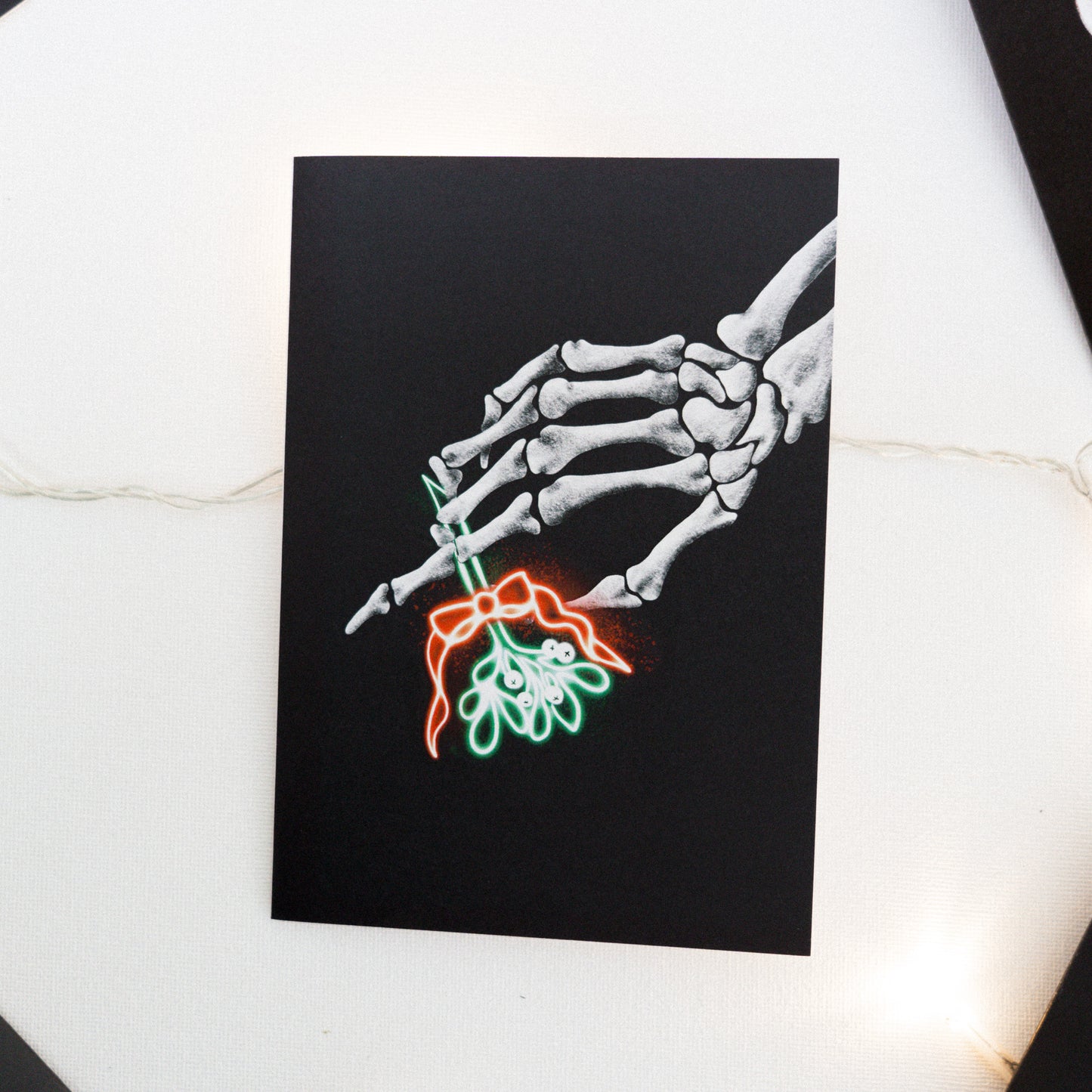 Skeleton With Neon Mistletoe Gothic Christmas Card