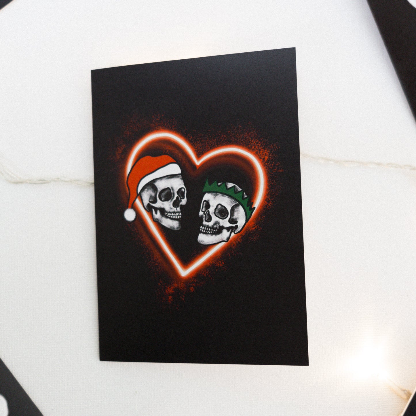 Skull Couple Neon Gothic Christmas Card