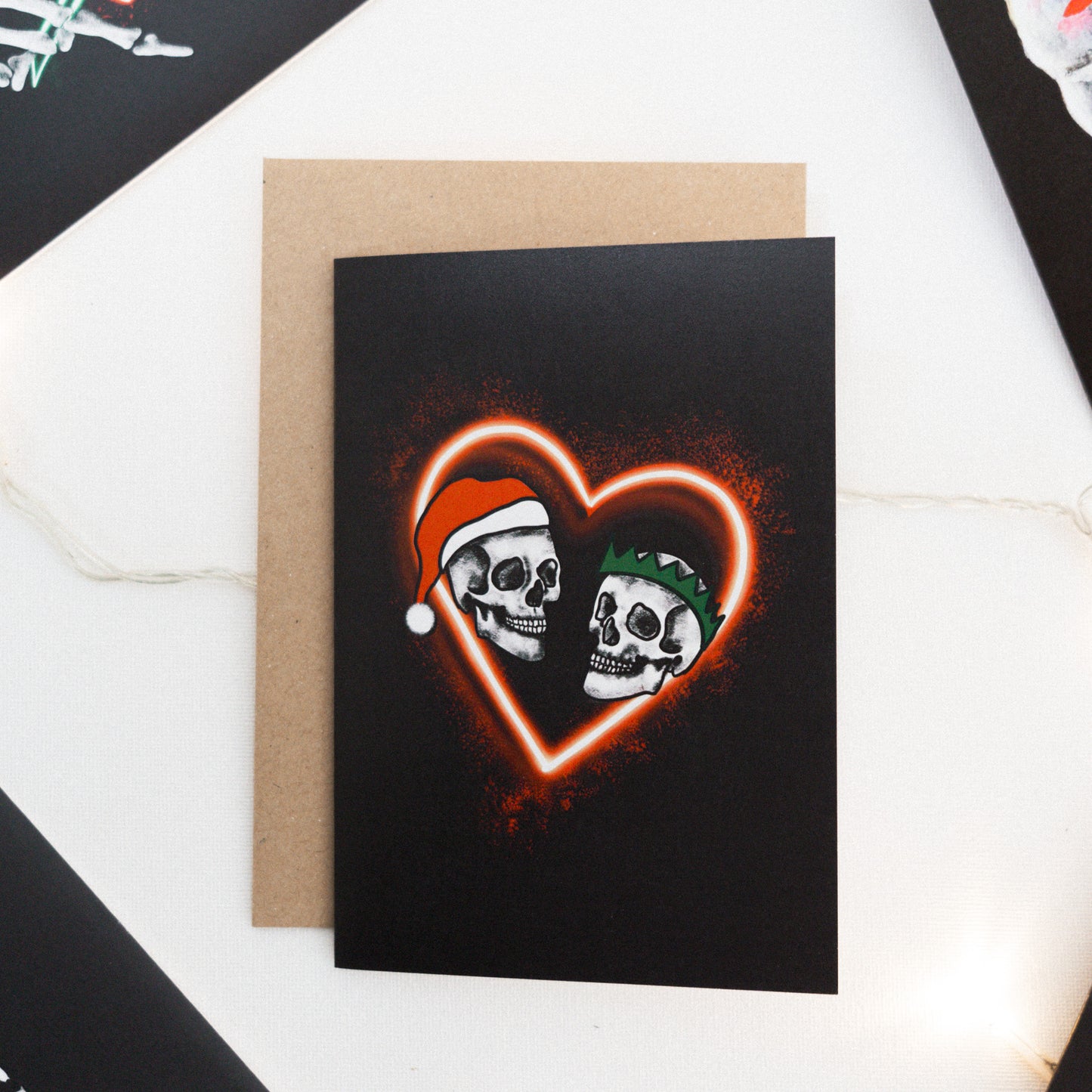 Skull Couple Neon Gothic Christmas Card