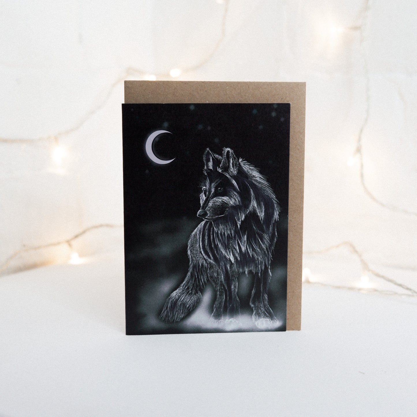 Moon Wolf Winter Greetings Card