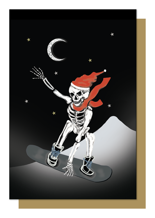 Snowboarding Skeleton Gothic Christmas Card