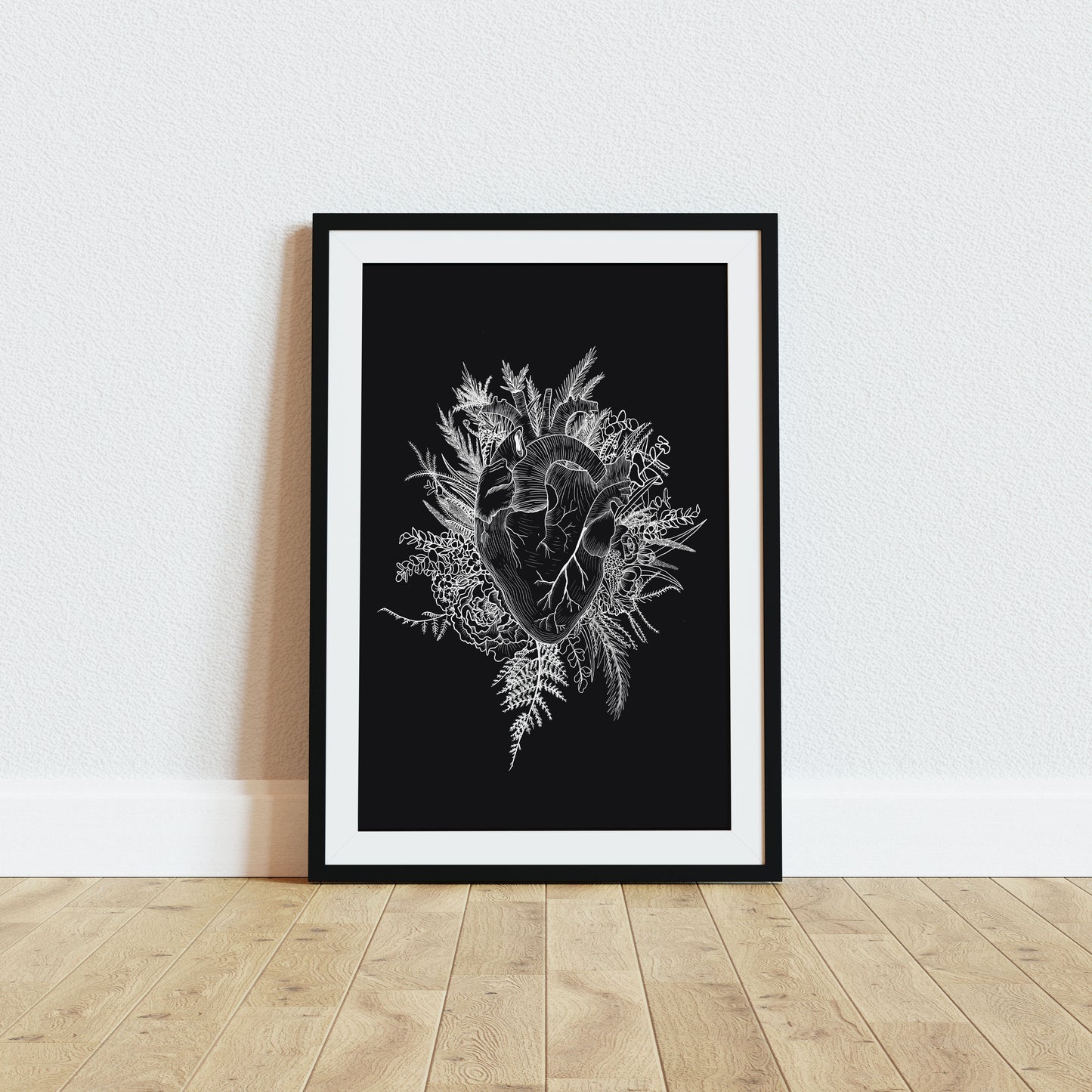 Still Becoming Anatomical Heart and Flowers A4 Screen Print Black