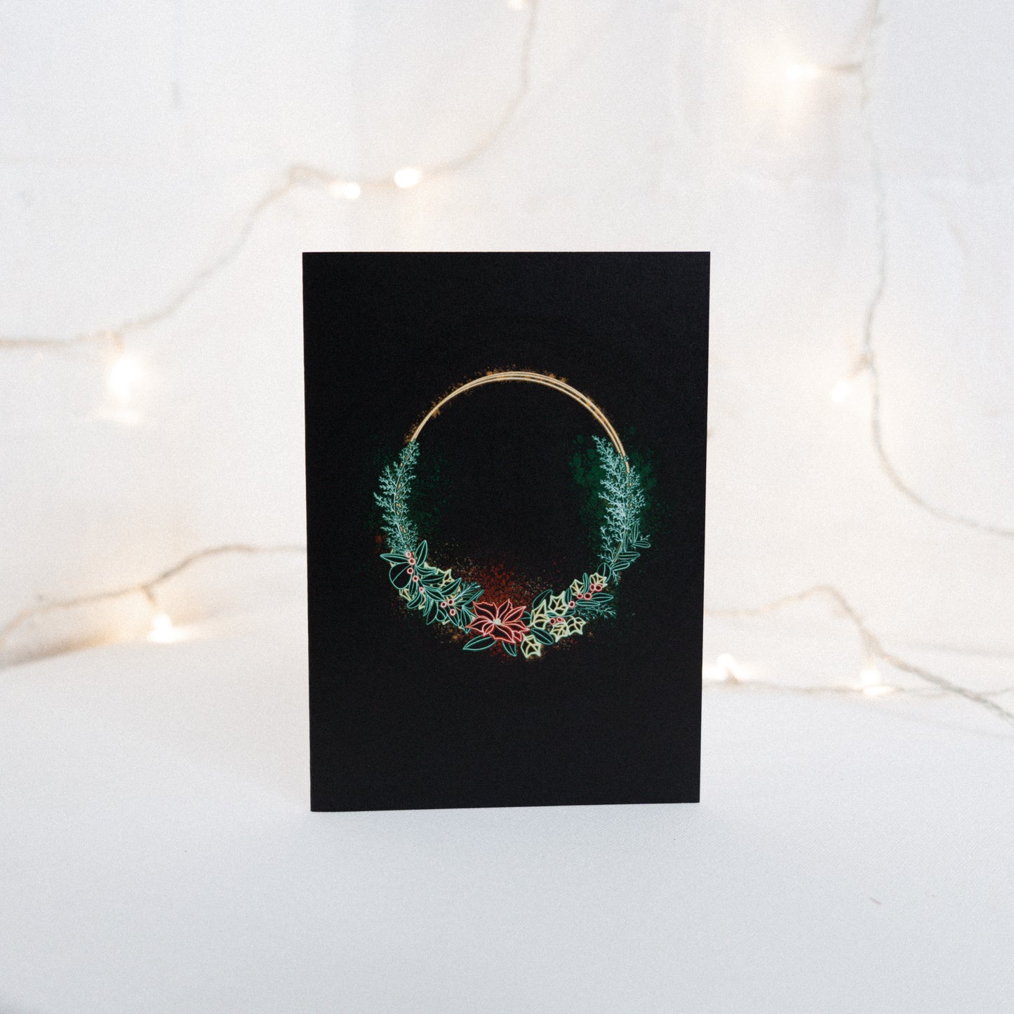 Traditional Wreath Neon Christmas Card