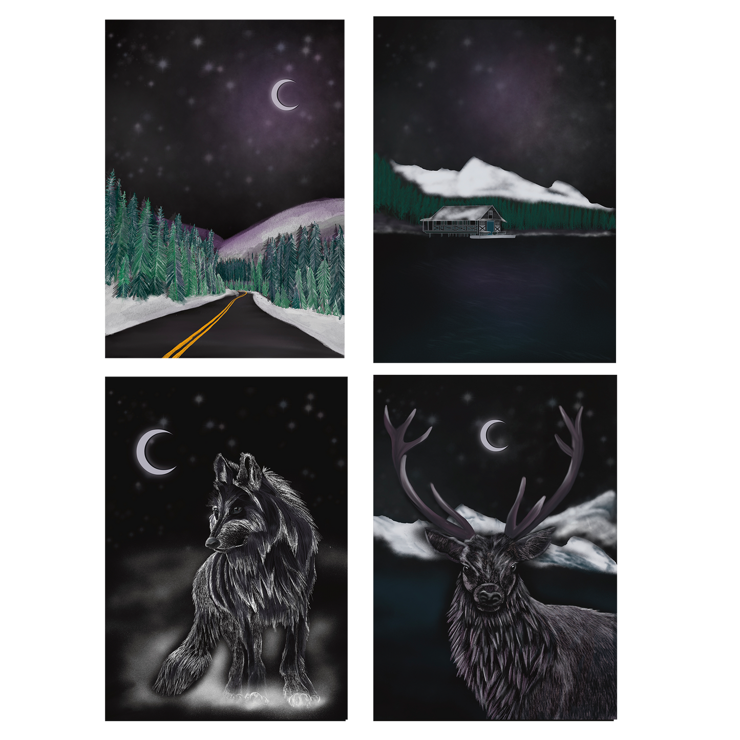 Set of 12 Winter Landscape Christmas Cards