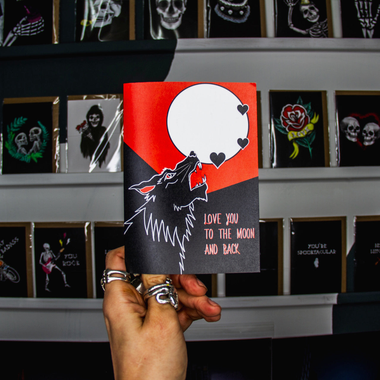 Love You To The Moon and Back Wolf Gothic Greetings Card