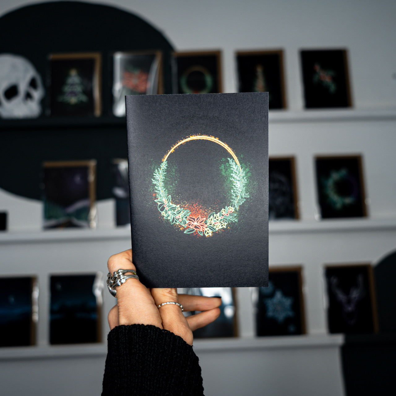 Traditional Wreath Neon Christmas Card