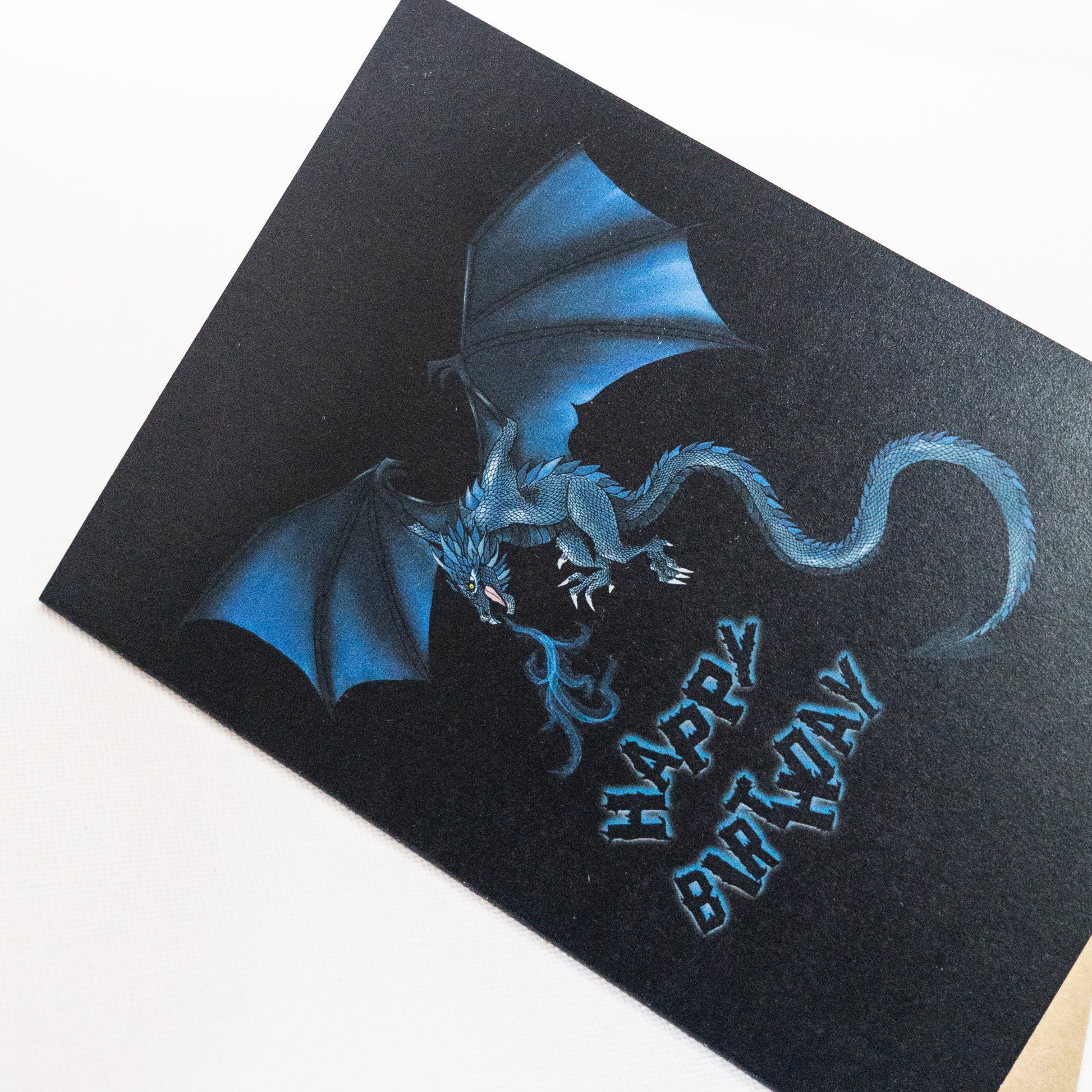 Blue Wyvern Happy Birthday Card Close Up