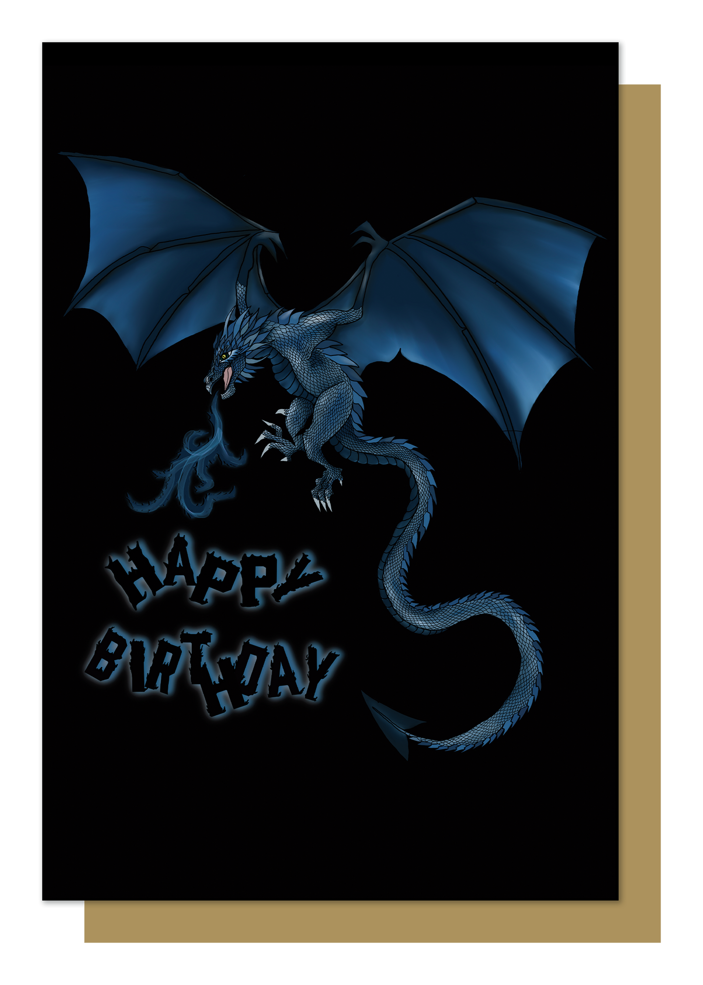 Mystical Beasts: Blue Wyvern Happy Birthday Card