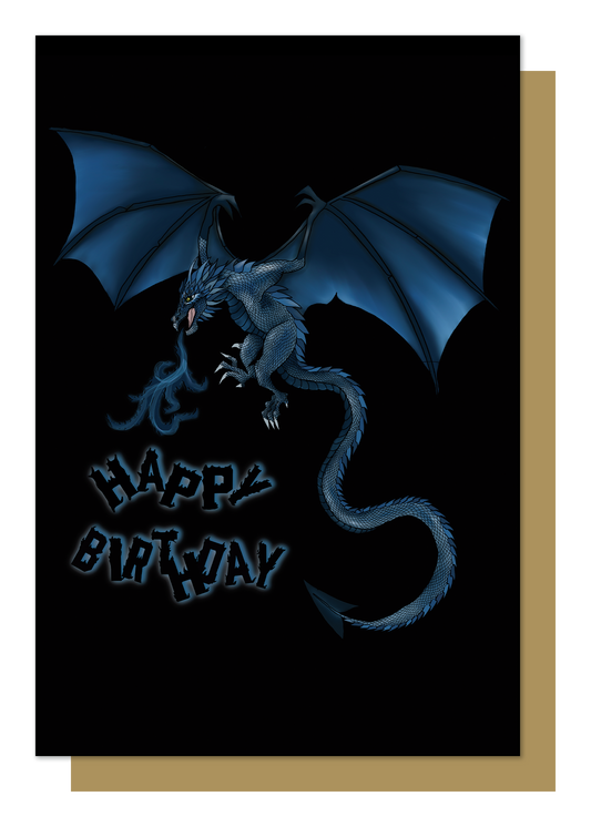 Mystical Beasts: Blue Wyvern Happy Birthday Card