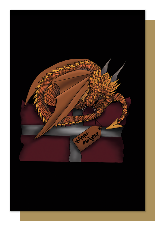 Mystical Beasts: Sleepy Orange Dragon Happy Birthday Card