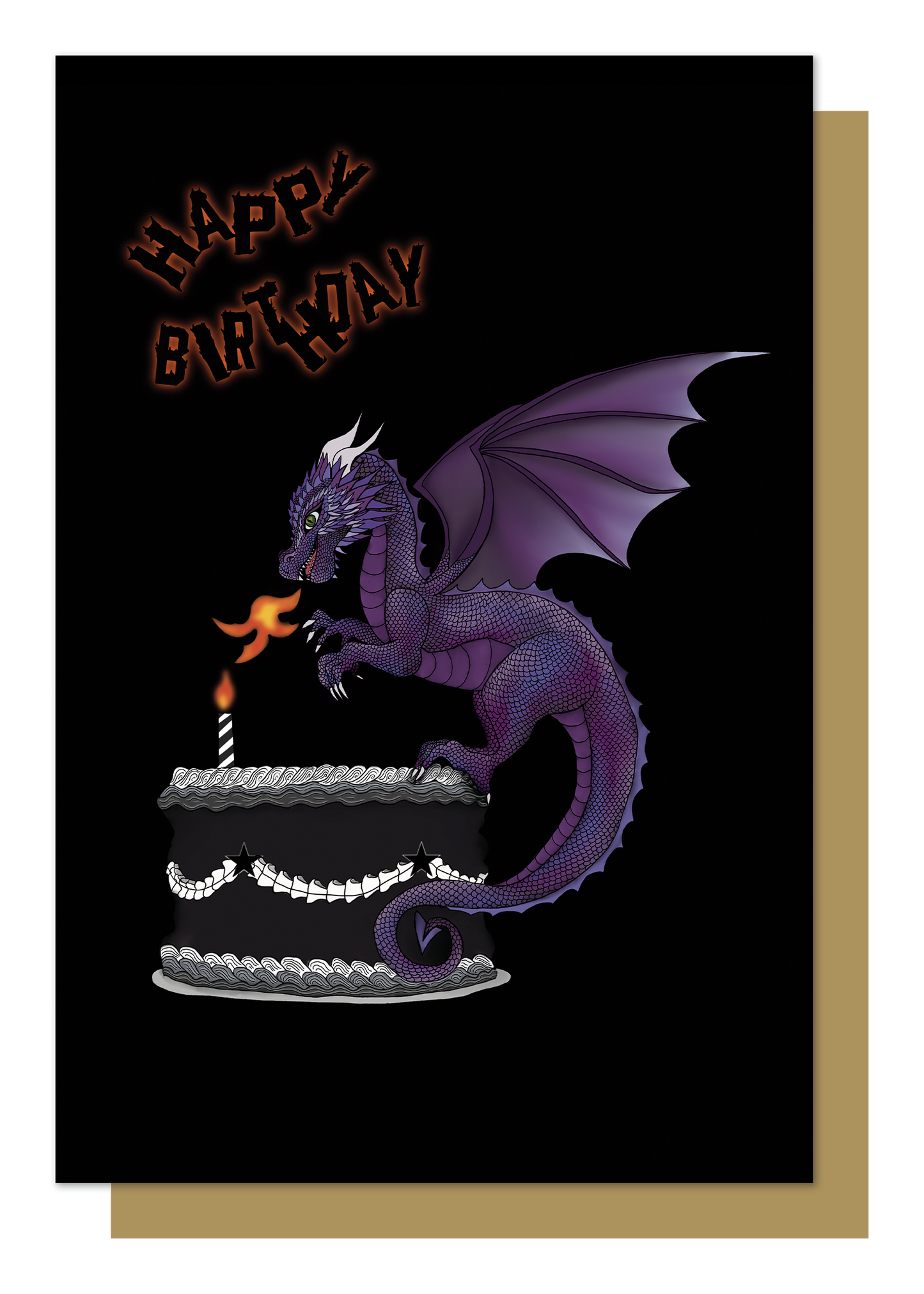 Mystical Beasts: Purple Dragon Cake Birthday Card