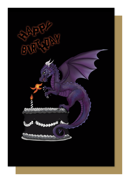 Mystical Beasts: Purple Dragon Cake Birthday Card