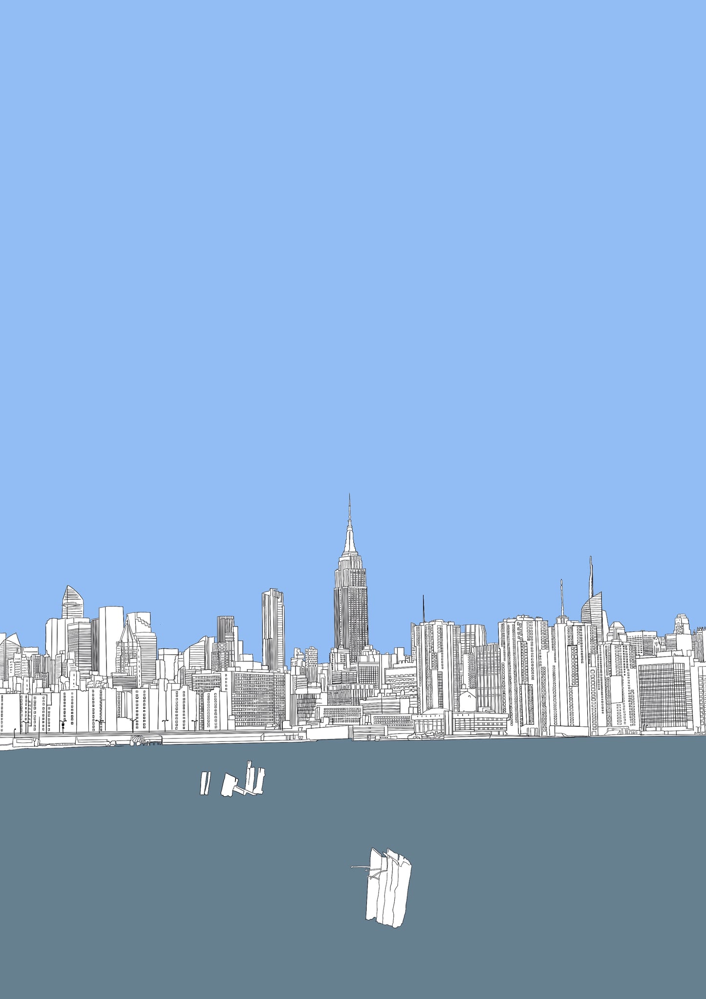 Empire State New York River View Art Print Blue
