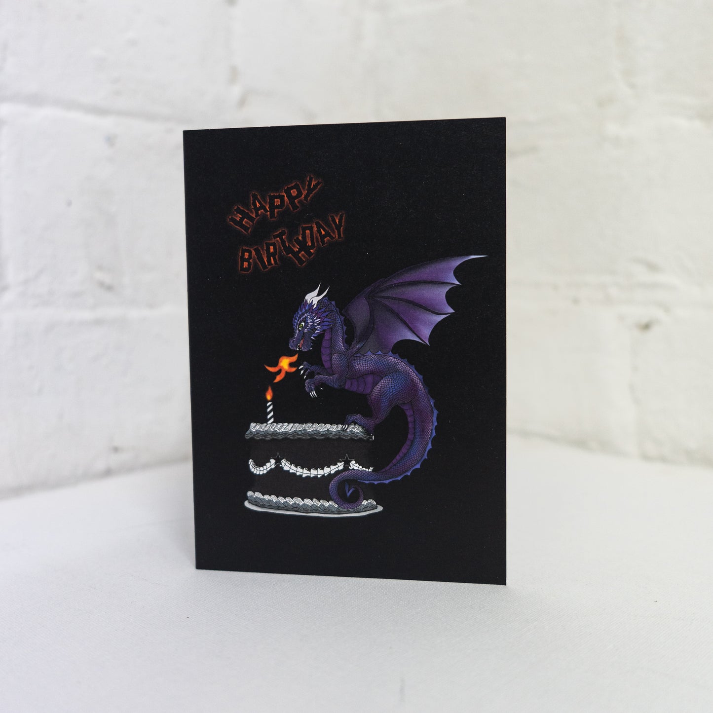 Purple Dragon on cake happy birthday card