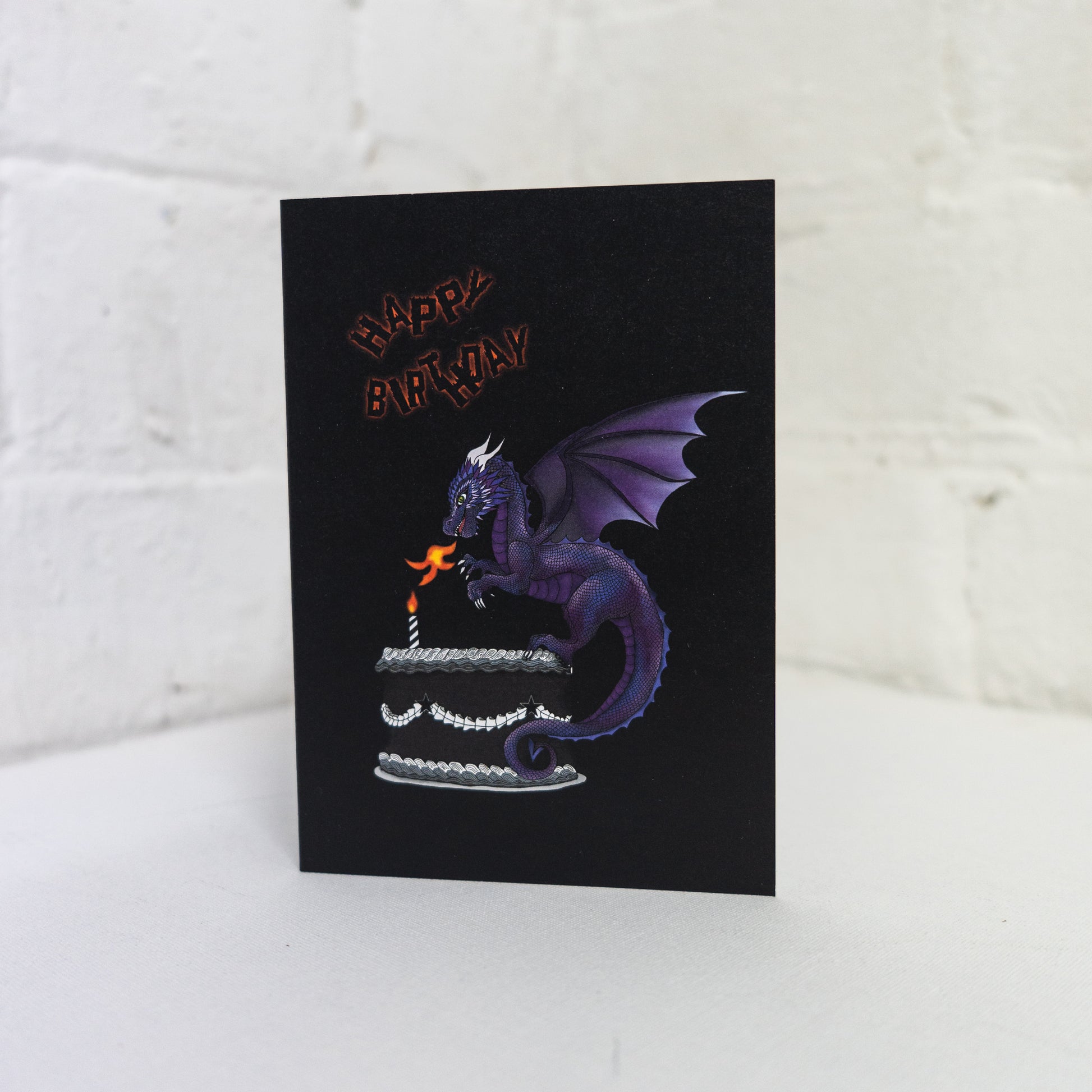 Purple Dragon on cake happy birthday card
