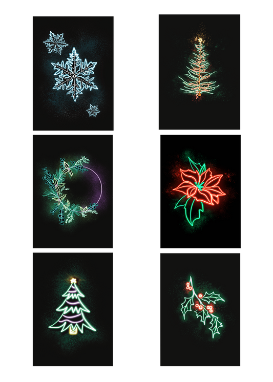 Set of 12 Neon Christmas Cards
