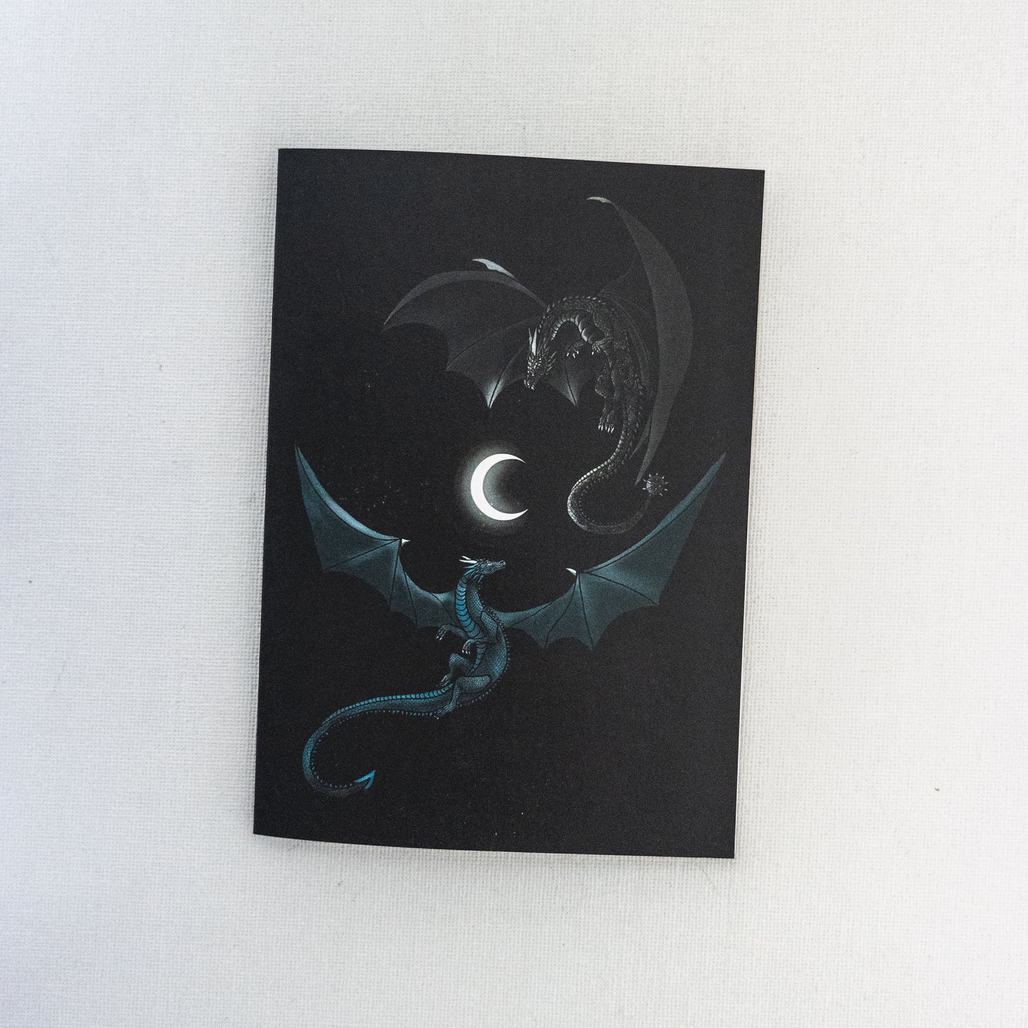 Two Dragons Flying Round Moon Black Greetings Card