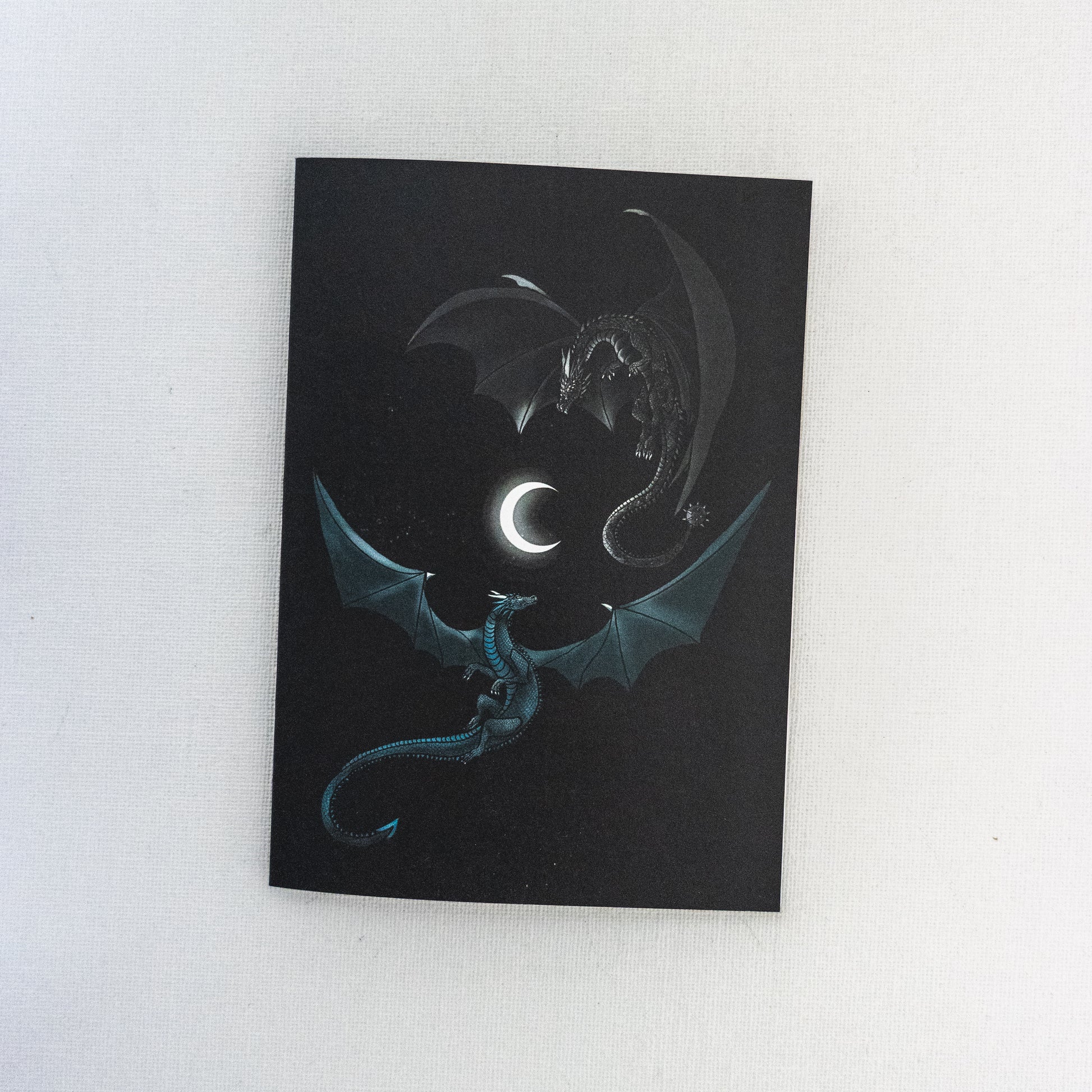 Two Dragons Flying Round Moon Black Greetings Card