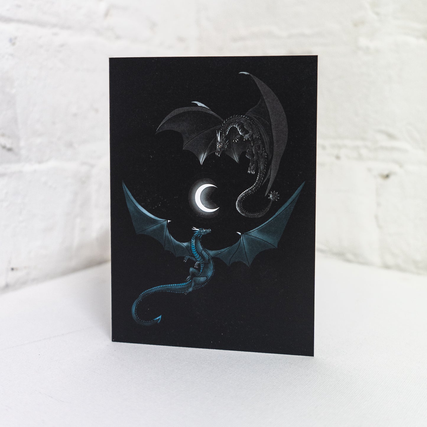 Two Dragons Flying Round Moon Greetings Card