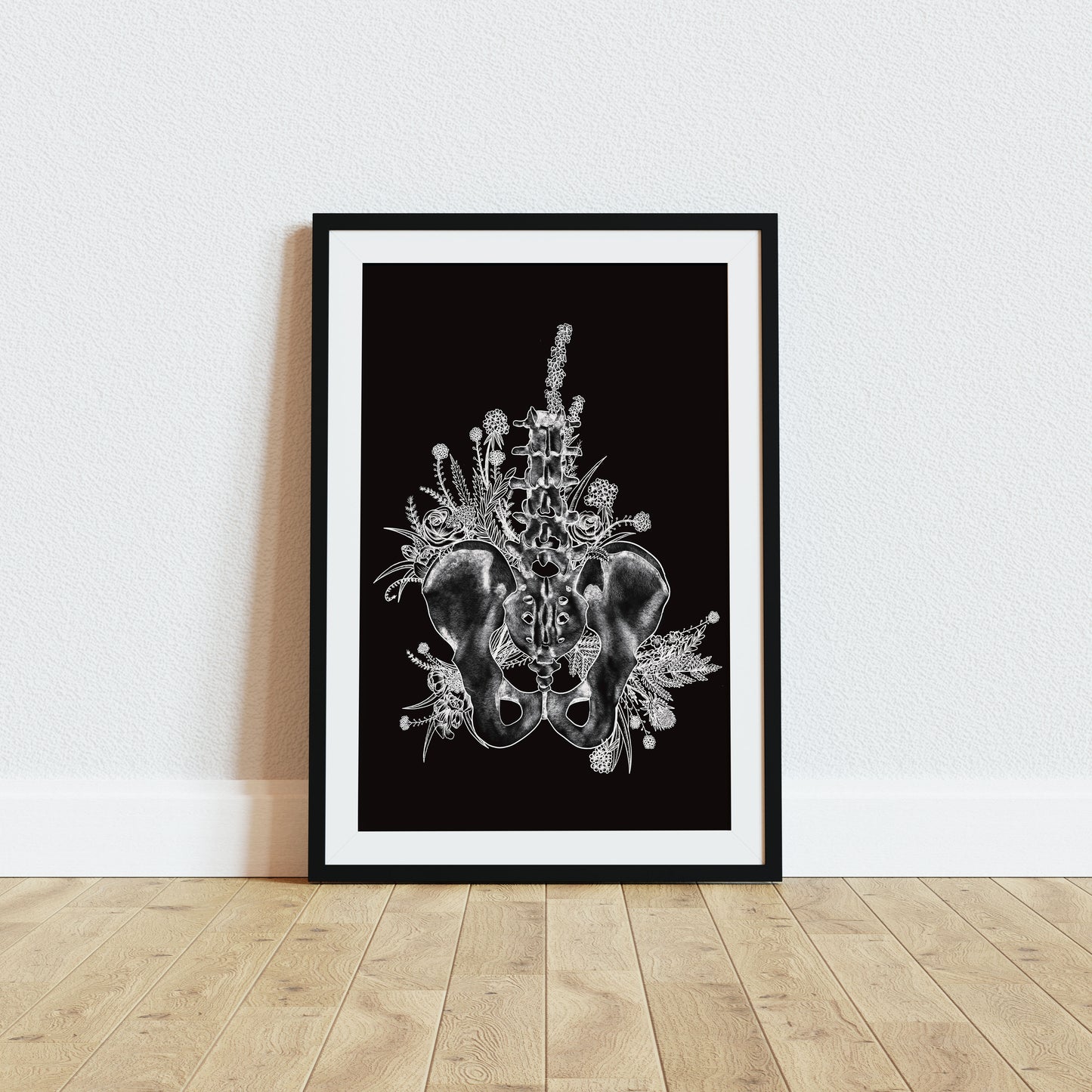 Where Wildflowers Grow Pelvis and Flowers A4 Screen Print Black