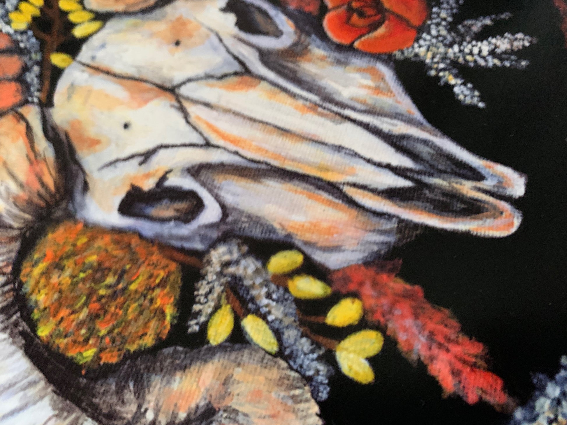 Ram Skull Art Print With Flowers Close up  - Wayward