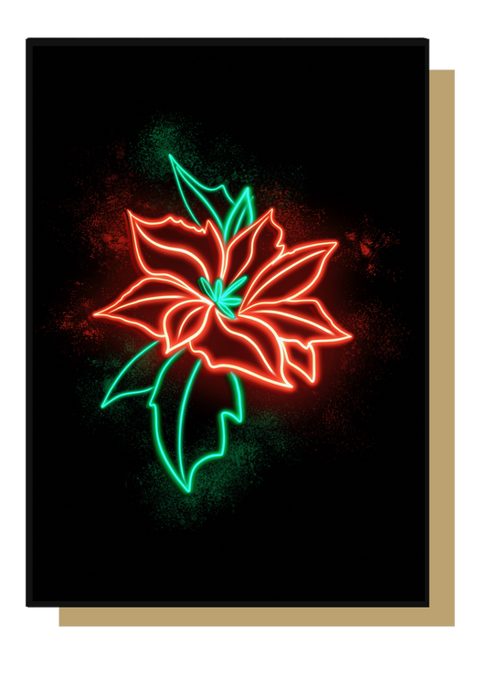 Poinsettia Neon Botanical Christmas Card