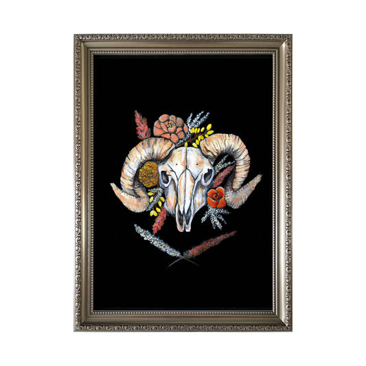 Ram Skull Art Print With Flowers - Wayward