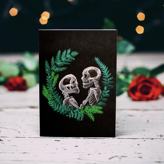 Skull Couple with Wreath Gothic Greetings Card