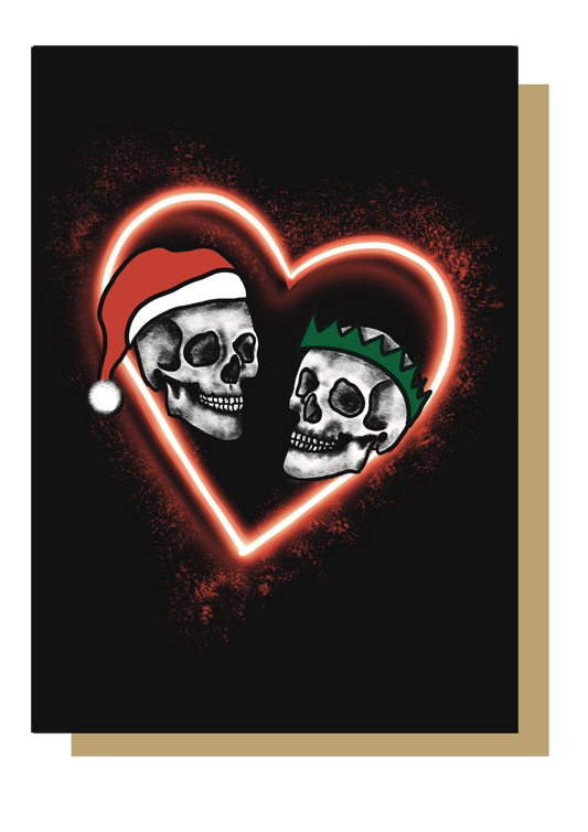 Skull Couple Neon Gothic Christmas Card