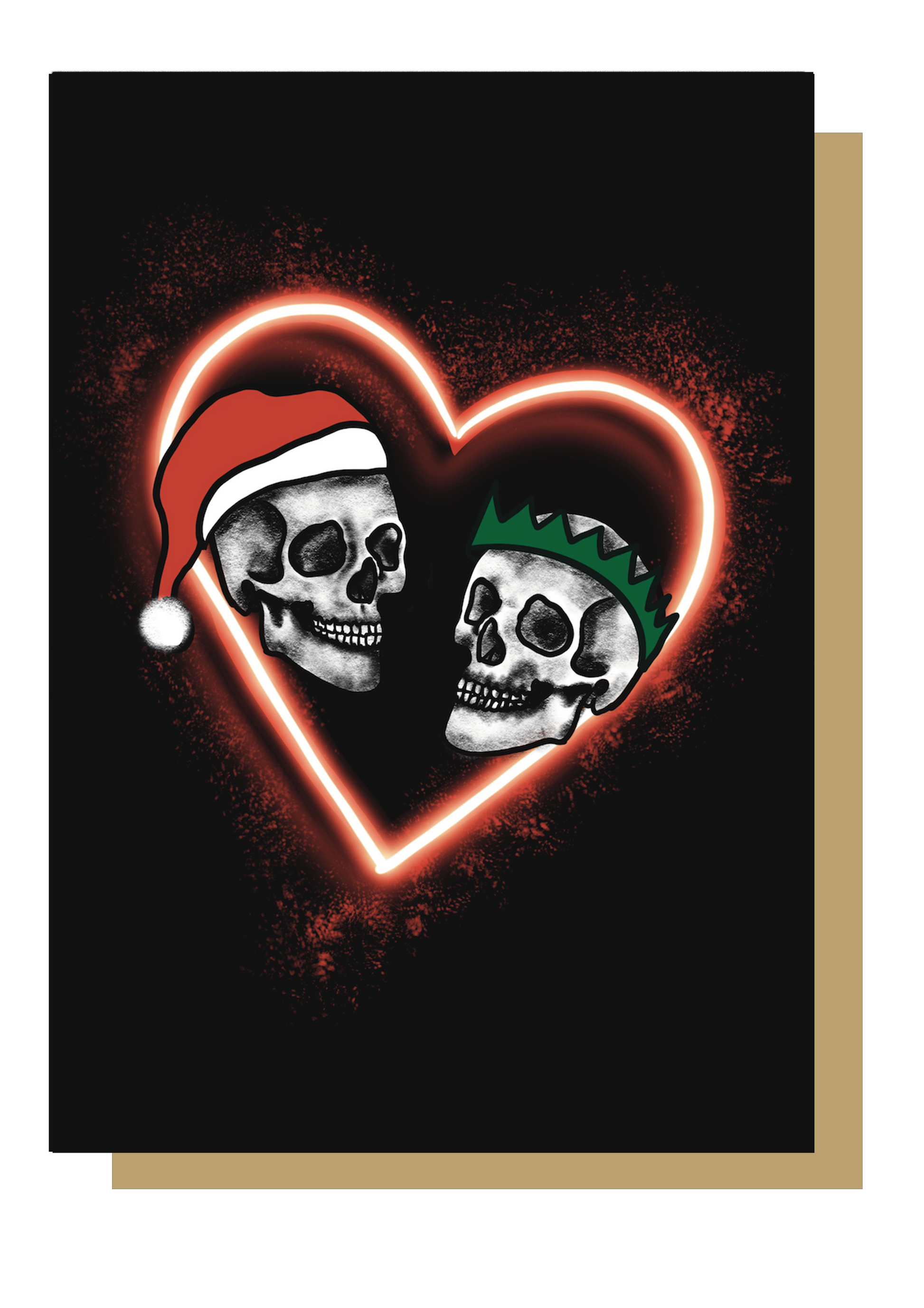 Skull Couple Neon Gothic Christmas Card