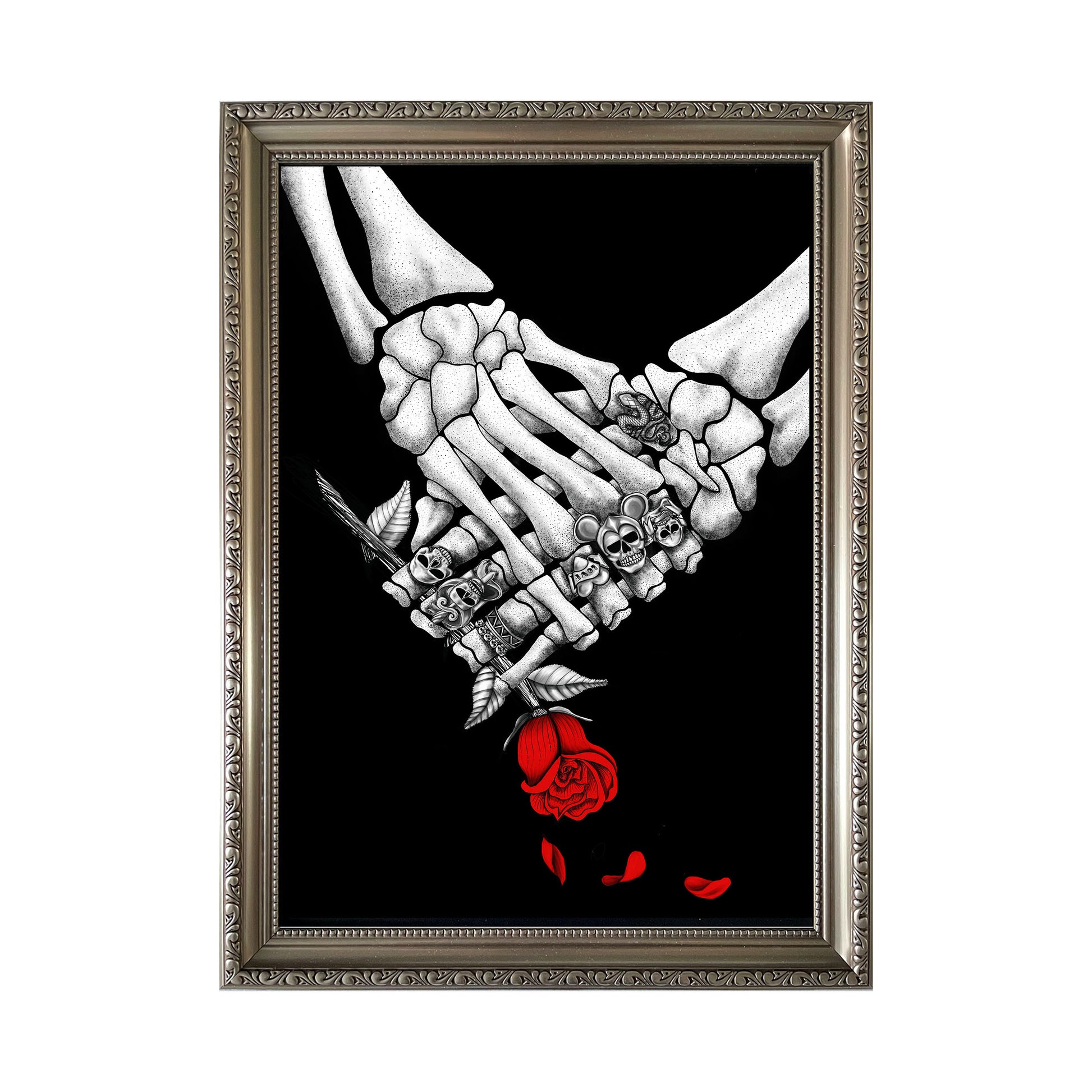 Skeleton with the great frog rings art print - wayward