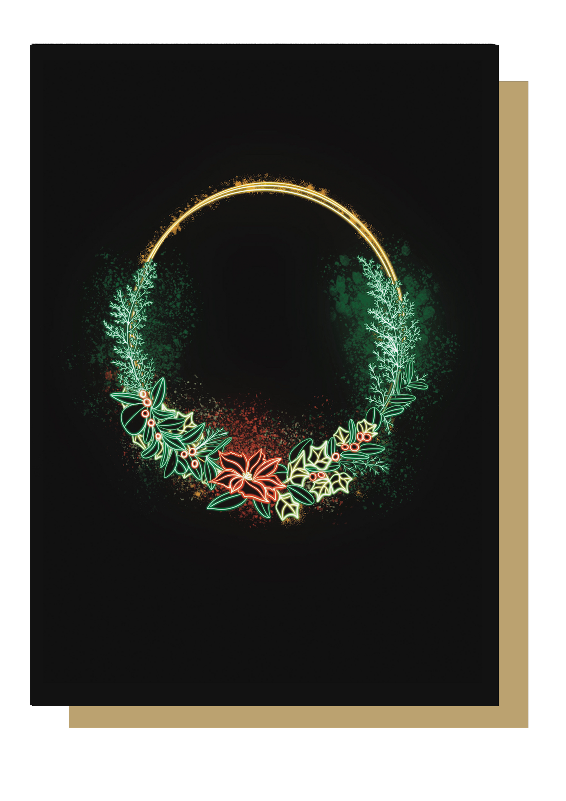 Traditional Wreath Neon Christmas Card