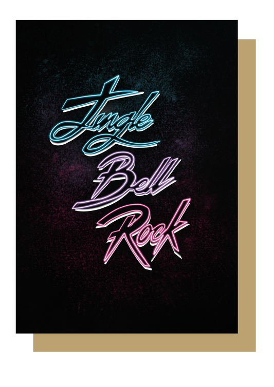 Jingle bell rock neon writing on black background christmas card by wayward