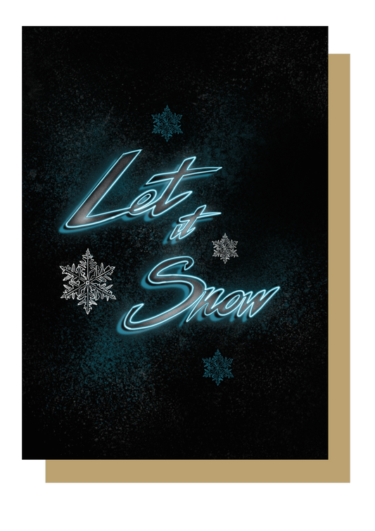 Let is snow neon writing in blue on black background christmas card by wayward
