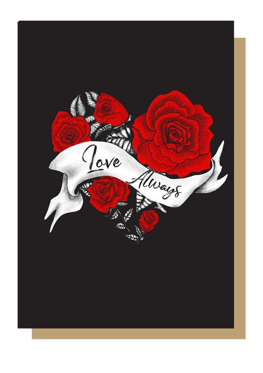 Love Always Heart and Roses Tattoo, Romantic Card