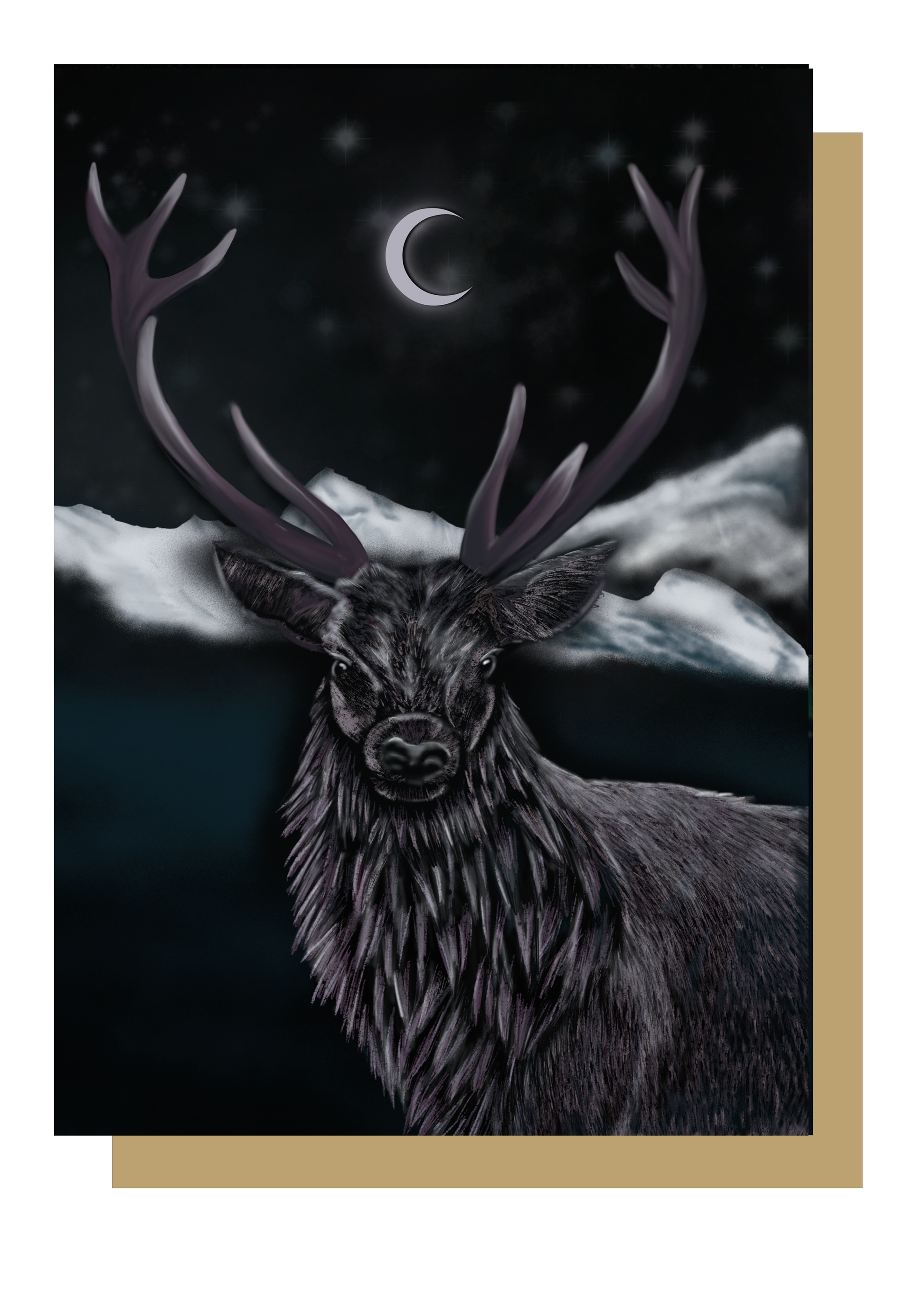 Purple mountain deer christmas card by wayward