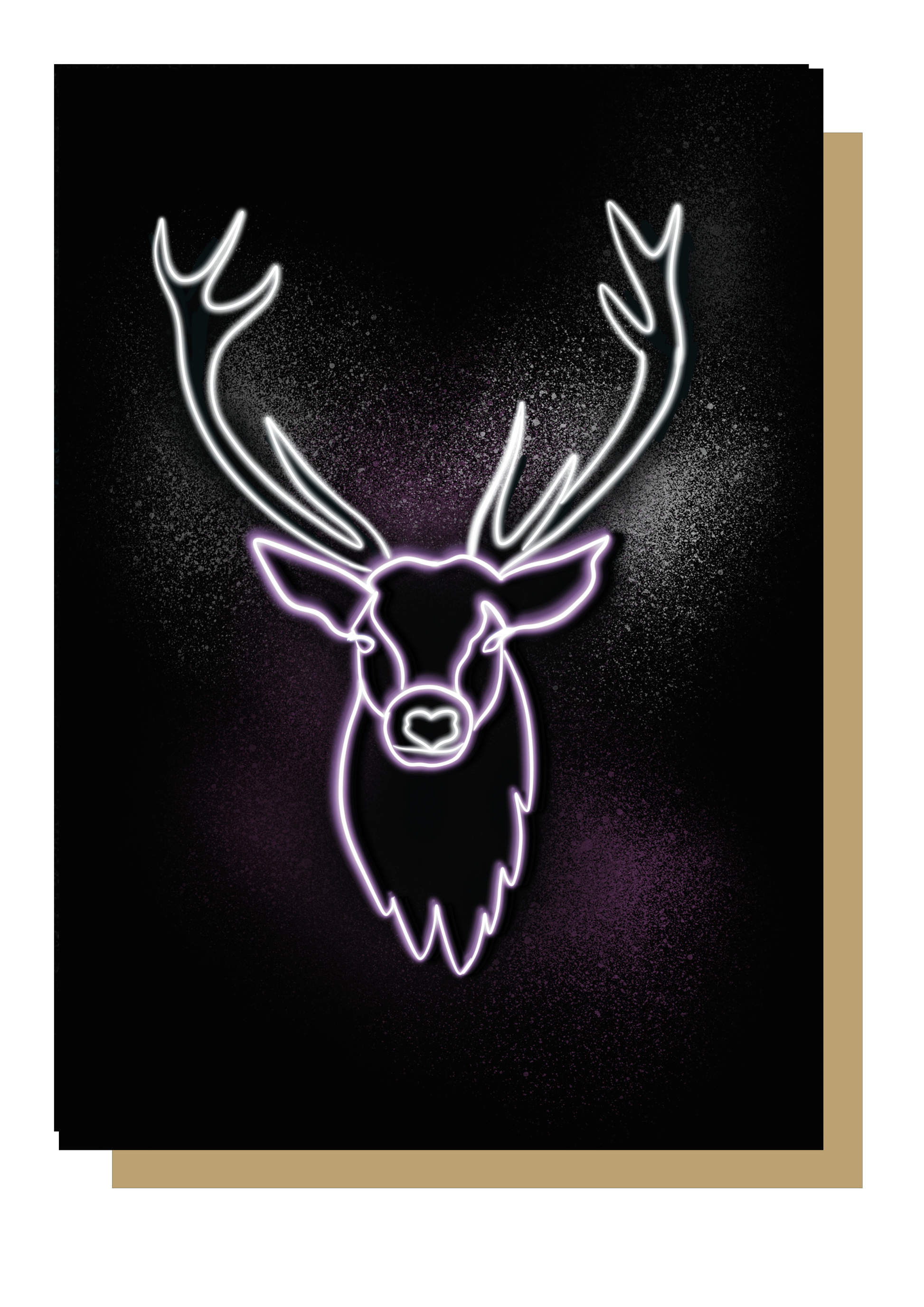 Purple neon stag on black background christmas card by wayward