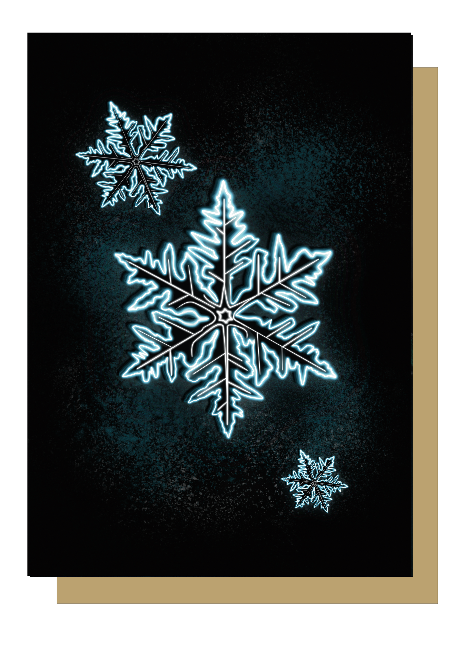 Blue neon snowflake on black background christmas card by Wayward