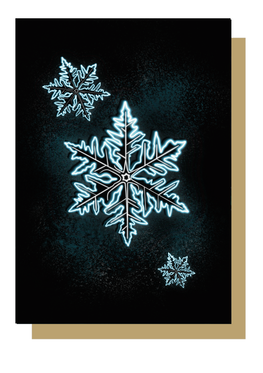 Blue neon snowflake on black background christmas card by Wayward