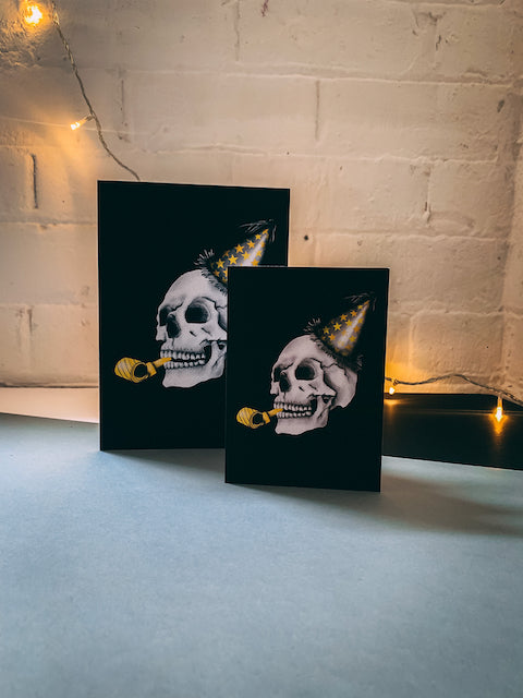 Large A5 - Party Hat Skull Gothic Birthday Card