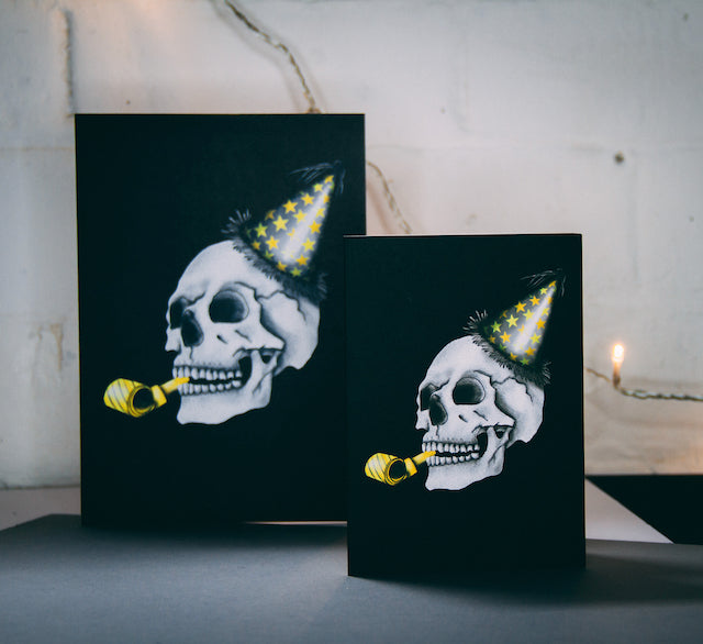 Large A5 - Party Hat Skull Gothic Birthday Card
