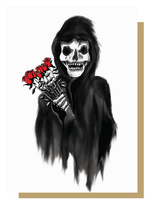 Reaper with Roses Gothic Valentines Card