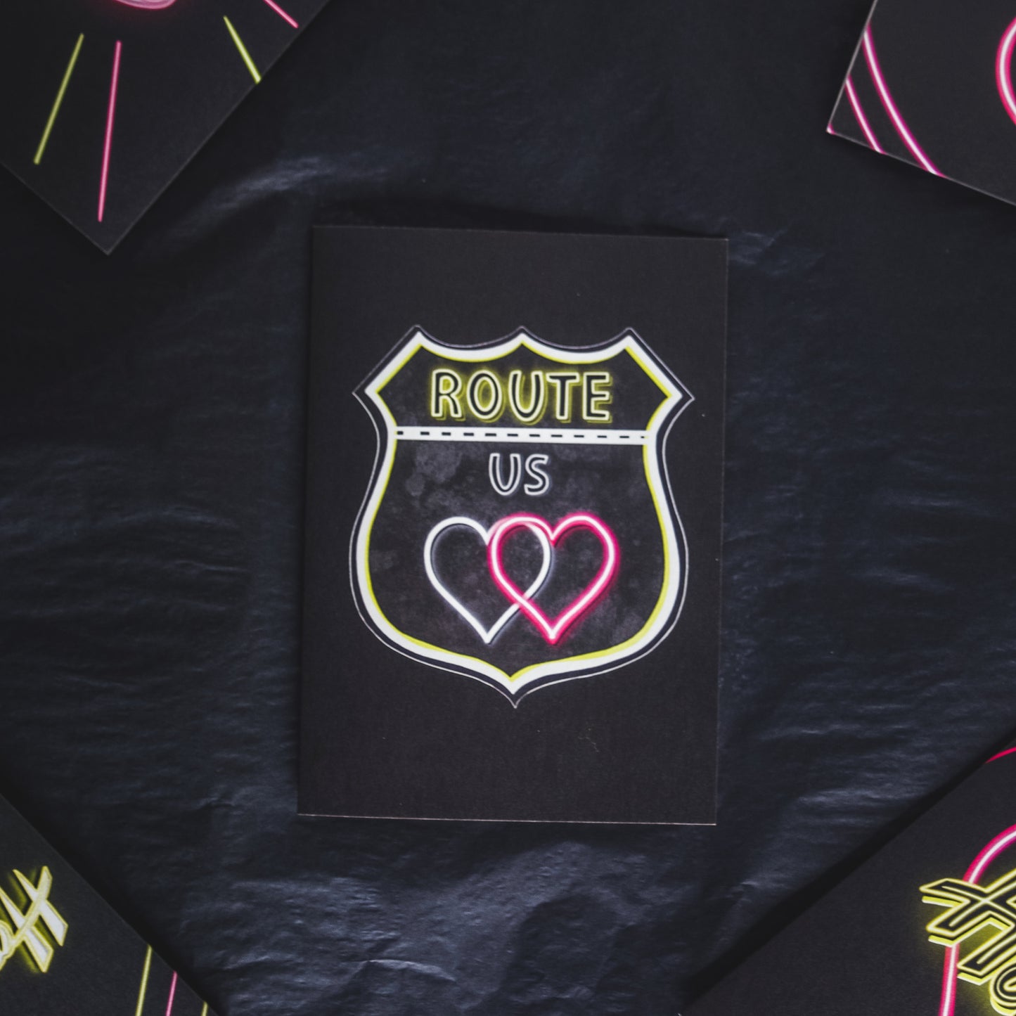 Route Us black greetings card in the style of US raid sign by wayward